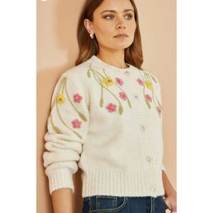 Yumi Hand Embroidered Flower Cardigan Size S ~ NWT